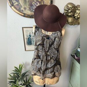 Rafaella Black Brown Cream Sheer Mesh Palm Banana Leaf Sleeveless Blouse Sz S